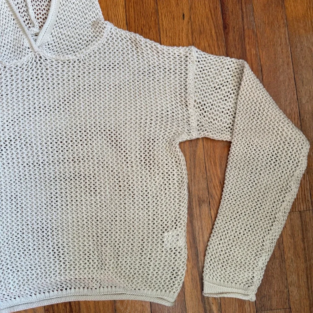 Love Tree Cream Open Knit Mesh Crochet Hoodie Sweater Womens‎ Medium Boho Beach